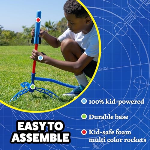 stomp rocket jr multi-color rocket launcher for kids 8 rockets - fun outdoor kids gifts for boys amp girls - stem toy foam blaster set soars up to 100 feet - ages 3 amp up