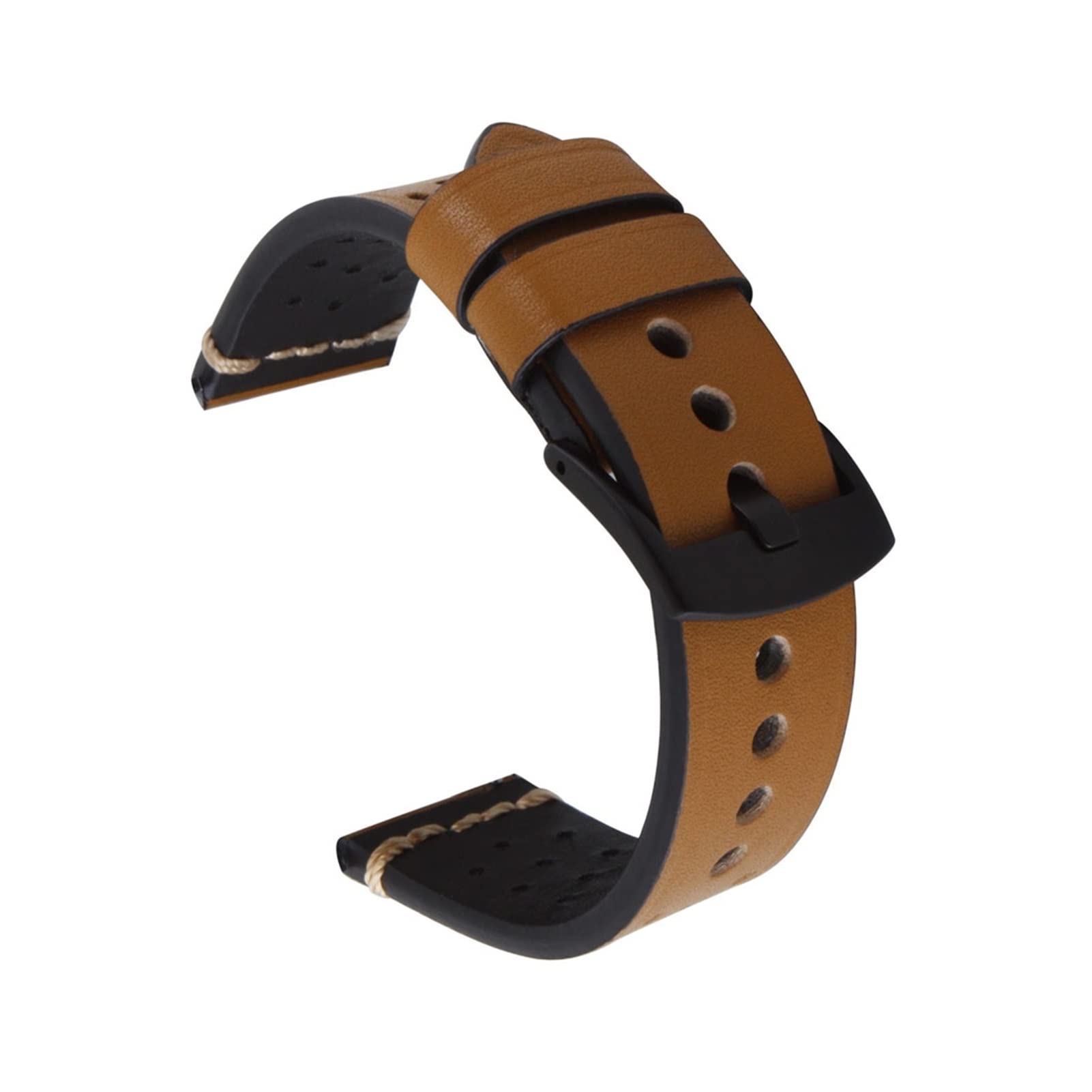 Bracelet de Montre rétro en Cuir véritable, Fait à la Main, Cousu à la Main, en Cuir de Veau perforé,Bracelet de Montre(Yellow Brown,22mm)