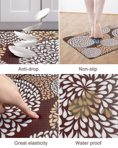 Artnice Kitchen Floor Mats 2 Piece,Floral Anti Fatigue Kitchen Rugs,Cushioned Pvc Kichen Rugs And Mats,Waterproof Non Slip Comfort Kitchen Runner Rugs For Sink,Laundry,Workshop,Brown #TOP3