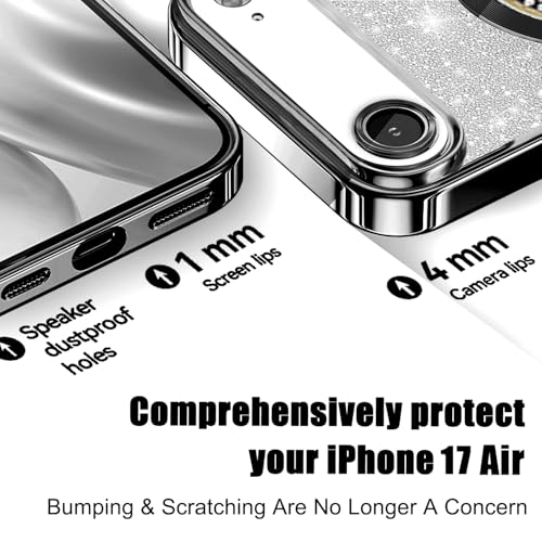 Image of Misscase for iPhone Air Magnetic Glitter Case Compatible with MagSafe,Full Protection Slim Shockproof Case with Camera Lens Protector Plating Bling Cover Case for iPhone 17 Air 6.5 inch Black