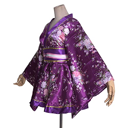 Image of HUAHUA Women's Sexy Short Kimono Dress Floral Print Japanese Traditional Geisha Robe Bathrobe Skirt Belt Outfit