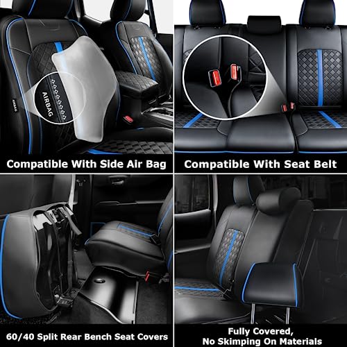 Image of Carlimeki Leather Seat Covers Custom Fit for Tacoma Gen 3rd (2016-2023) | For Double & Crew Cab only - Fits SR, SR5, Limited, TRD Pro, TRD Sport, TRD Off-Road, Trail Special Edition - Fully Covered