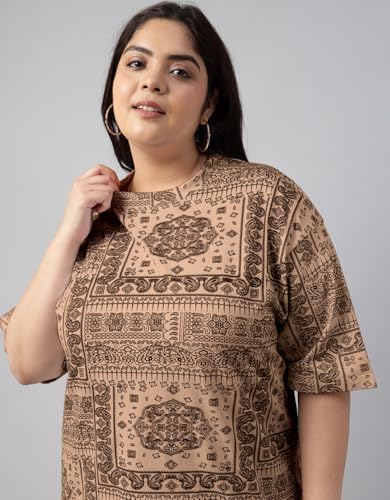 Image of JUNEBERRY 100% Pure Cotton Oversized Baggy Fit Stylish Paisley Bandana Print Half Sleeve Plus Size T-Shirt for Women & Girls (Sizes: 2XL to 5XL)