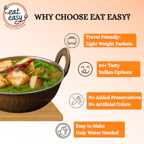 Image of Eat Easy Ready To Eat Palak Paneer- 90g (Pack of 2) After Preparation 310g | Just Add Hot Water & Cook, Ready in 10 Minute, Freeze Dehydrated Indian Meal for Camping, Travel | No Preservatives & Colours