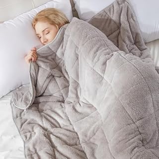 Teddy Fleece Weighted Blanket for Adults Fluffy Quilted Pockets Throw Soft Sherpa Throw Heavy Blanket Winter Sleep Therapy Autism Insomnia Sensory Anxiety Stress Relief Silver Grey, 150 x 200cm - 8kg