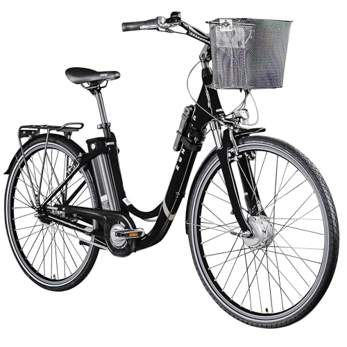 ZÜNDAPP E Bike Damen Fahrrad 28 Zoll | Ebike City Erwachsene 155-190 cm | Retro E-Bike 7 Gang Schaltung Rücktrittbremse | Elektro Fahrräder mit Licht Z517 (schwarz + Faltschloss, 48 cm)