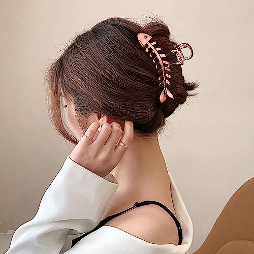 Pinza para cabello con diseño de hueso de pescado en metal color oro rosa para mujeres y niñas, elegante y con fuerte sujeción, 1 pieza miniatura 5