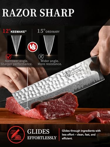 Image of KEEMAKE Nakiri Chef Knife, 7 Inch 67-Layer Damascus Japanese Kitchen Knife with Ergonomic Pakkawood Handle, Ultra Sharp Non-Slip Cooking Vegetable Knife with Ash Sheath & Dad Gift Box