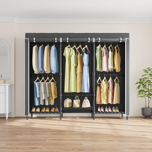 VIPEK V5C SE Covered Garment Rack Heavy Duty Clothes Rack with Cover Roll-up, Metal Closet Organizer, Portable Closet for Hanging Clothes Wardrobe Closets Storage, Black Clothing Rack with Black Cover - Image 3