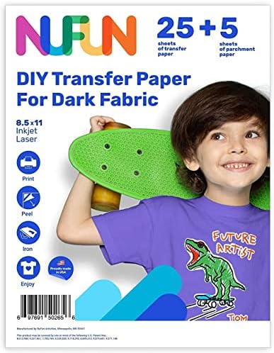 Printable Iron-on Heat Transfer Paper for T Shirts, Dark Fabrics, 25 Sheets 8.5 x 11 inch, Long Lasting, Durable, Professional Quality, Easy DIY, Non-Toxic, Made in The USA