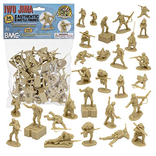 BMC WW2 Iwo Jima US Marines Plastic Army Men - Tan 36pc American Soldier Figures