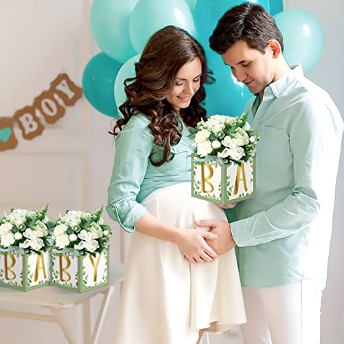 Levfla Sage Green Baby Centerpiece Boxes, Party Floral Arrangement Favor Blocks Holder, Baby Shower Gender Reveal Table Display, Boy Or Girl Decoration Ideas Without Flowers Set Of 4 #TOP4