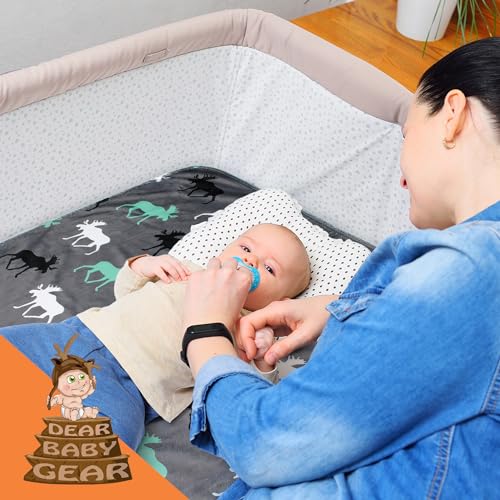 Image of Dear Baby Gear - Reversible Baby Blankets - Soft Nursery Blanket for Newborn - Toddler Blankey - Throw Blanket for Boys & Girls - Infant Blankets - 40x30 inch (White Gray and Mint, Moose)