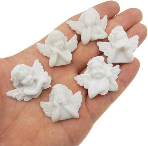 Miniatura 3 de Paquete de 24 adornos de ángeles de resina blanca de estilo barroco con parte trasera plana (aproximadamente 1.2 in) para álbumes de recortes,