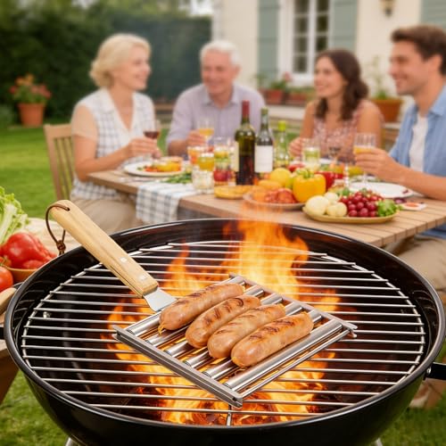 Rodillo de acero inoxidable para barbacoa con mango de madera y acabado de alta resistencia 7