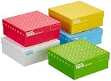 neoLab Karton Kryobox mit Anhängendem Deckel für 100 1.5/2ml Kryovials, Grün/Weiss/Rot/Gelb/Blau, 133mm x 133mm x 95mm, 5 Stück