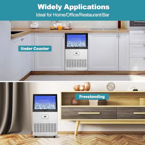 Image of Amzgachfktch Commercial Ice Maker 100 Lbs /24H, Auto Self-Cleaning Ice Maker, LED Display, Blue Light, Under Counter /Freestanding Ice Machine for Home /Restaurant /Bar /Hotel