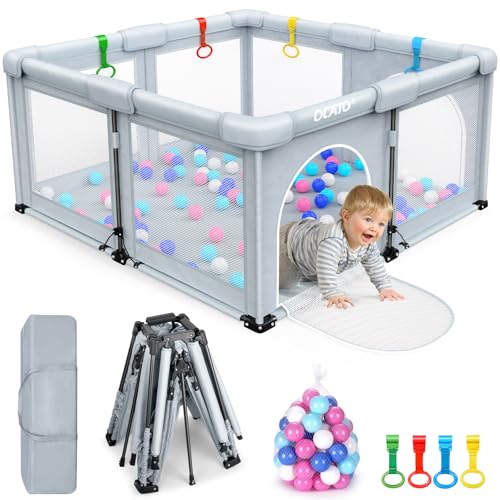 Image of OCATO Baby Playpen: Foldable Playpen for Babies and Toddlers Large Play Pen Portable Playpen Fence Indoor Outdoor Kids Safety Area Travel Play Yard with 1 Storage Bags 4 Handlers 50 Balls (50" × 50")