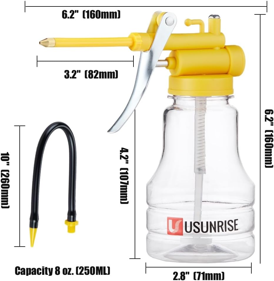 2 Sets Oil Can Transparent High Pressure Oiler Lubrication Oil Can Bottle Oiling Gun with Rigid & Flex Spout Thumb Pump Tool Oiler