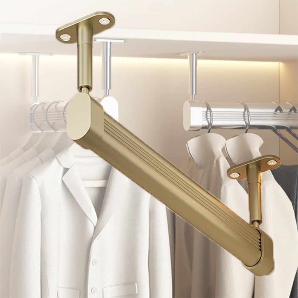 Wardrobe Closet Rod Adjustable Wardrobe Pole Aluminum, Top Mount Closet Pole Silent Closet Hanging Rod 32 28 24in Oval Wardrobe Tube, Clothes Hanging Bar For Wardrobes(Champagne,80cm(31.5in)