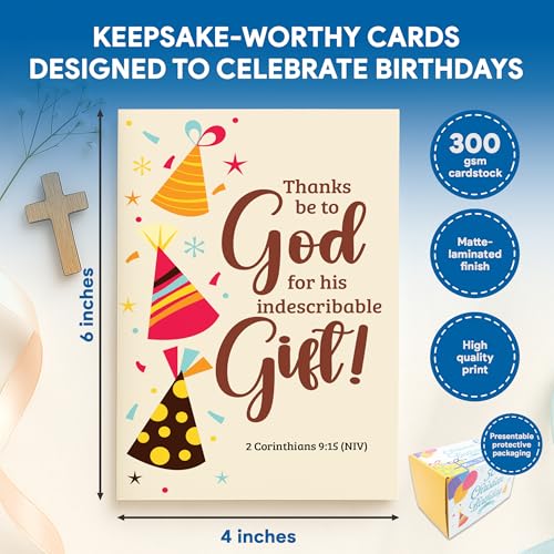 Decorably 50 Pack 4x6in Christian Birthday Cards Bulk Christian with Envelopes and Stickers, 10 Vibrant Designs Folded Religious Birthday Cards Bulk Assortment, with Printed Message Inside
