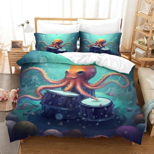 Parure de lit pieuvre super king 260x220cm en microfibre 3D - 3