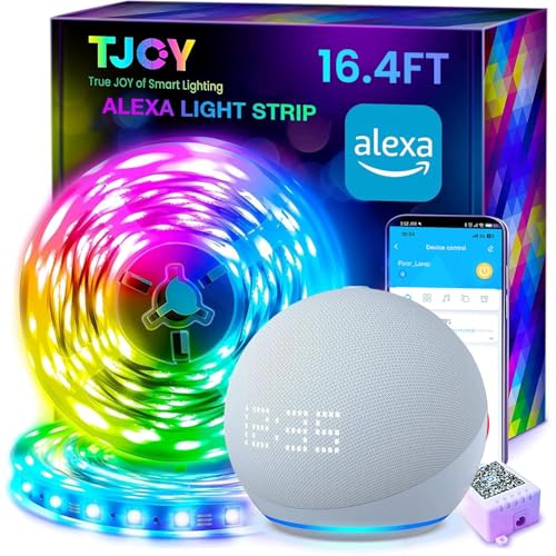Image of TJOY 16.4FT Smart Led Strip Lights for Bedroom, Compatible with Alexa and Google Assistant, RGB Color Changing, Wireless Music Sync Led Lights for Room Decor(APP+Remote+Voice)