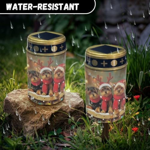 Image of Christmas Puppy Solar Flame Lights, 2 Pack | Xmas solar power outdoor candle, water resistant, led flameless candle for grave decoration, outdoor use