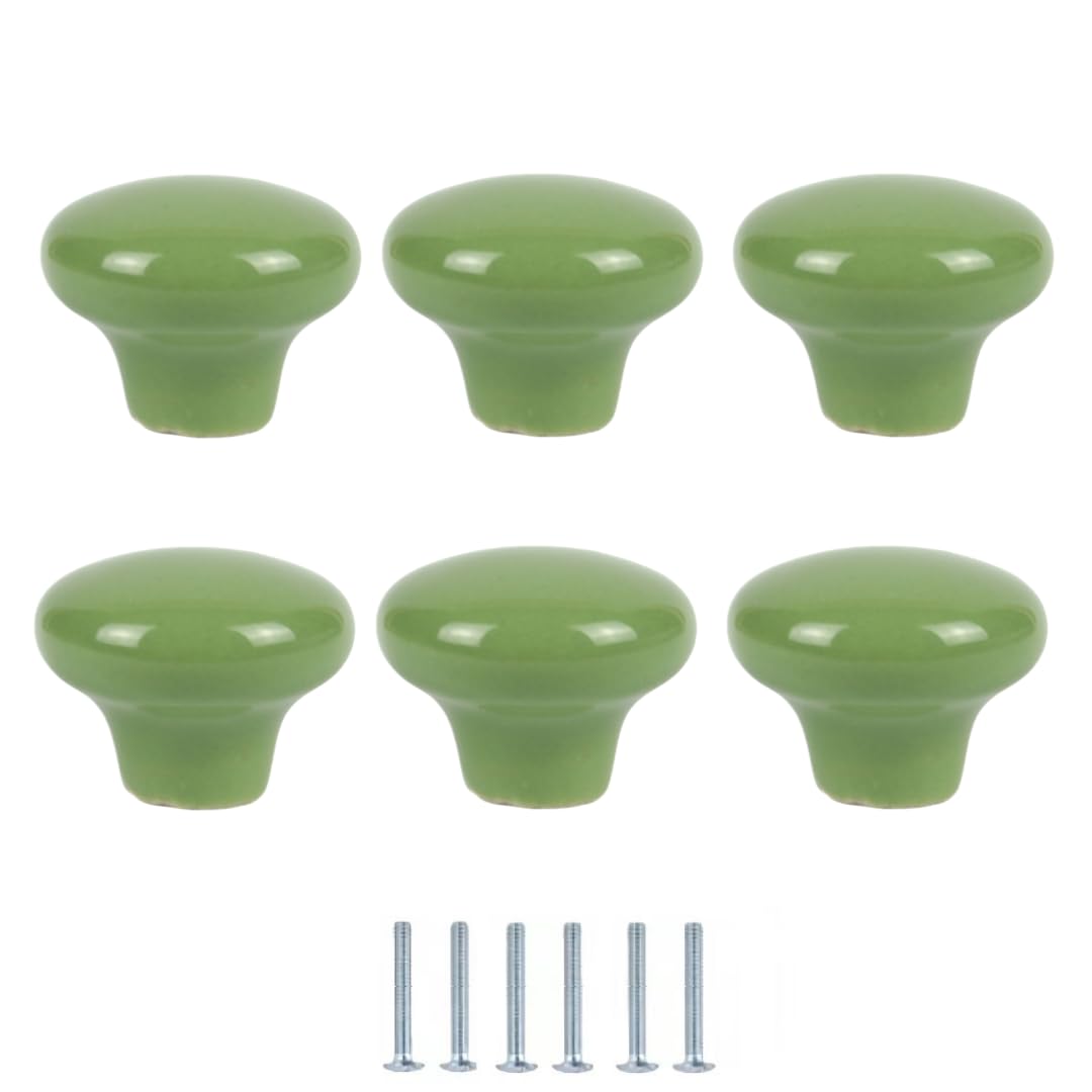 ENmrfvkz Ceramic Cupboard Drawer Handle Knobs, Ceramic Single Hole Knobs Multicolor 32x24mm 6 Pcs(Grün)