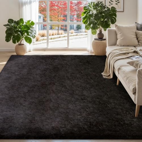 ISMOL Alfombra Suave y mullida, Lavable, Antideslizante, para salón, Dormitorio, habitación de los niños, Moderna Alfombra Monocolor (Negro, 80x160cm)