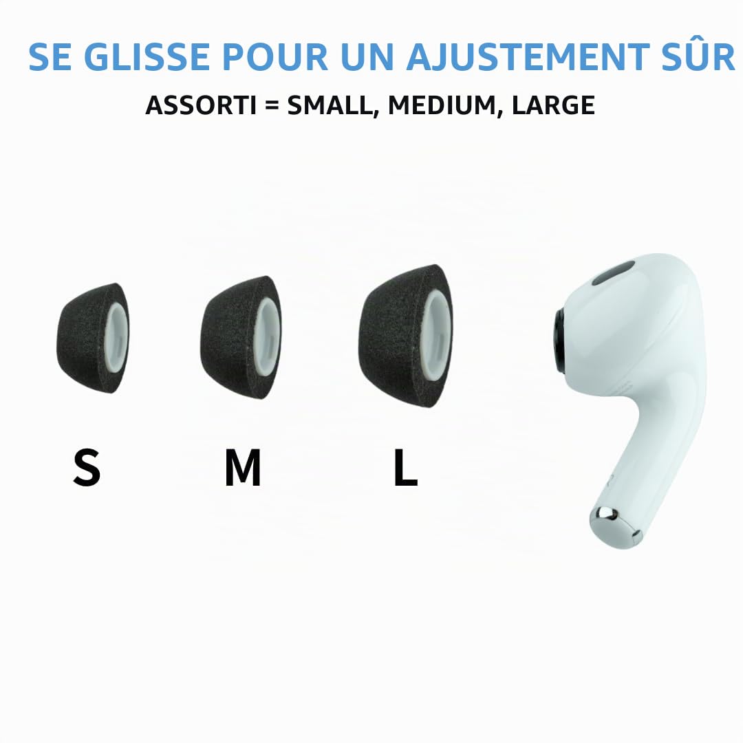 Comply Lot de 3 Paires d'embouts en Mousse pour Apple AirPods Pro, Tailles S, M, L, Noir, Excellente Isolation phonique, Confort accru et Ajustement sûr, Nettoyage et