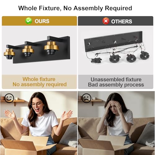 Image of Vanity Lights for Bathroom, 3-Light Black and Gold Bathroom Vanity Light Over Mirror with Milky White Glass Shades, Modern Bathroom Light Fixtures for Living Room Hallway Cabinet (Bulbs Not Included)