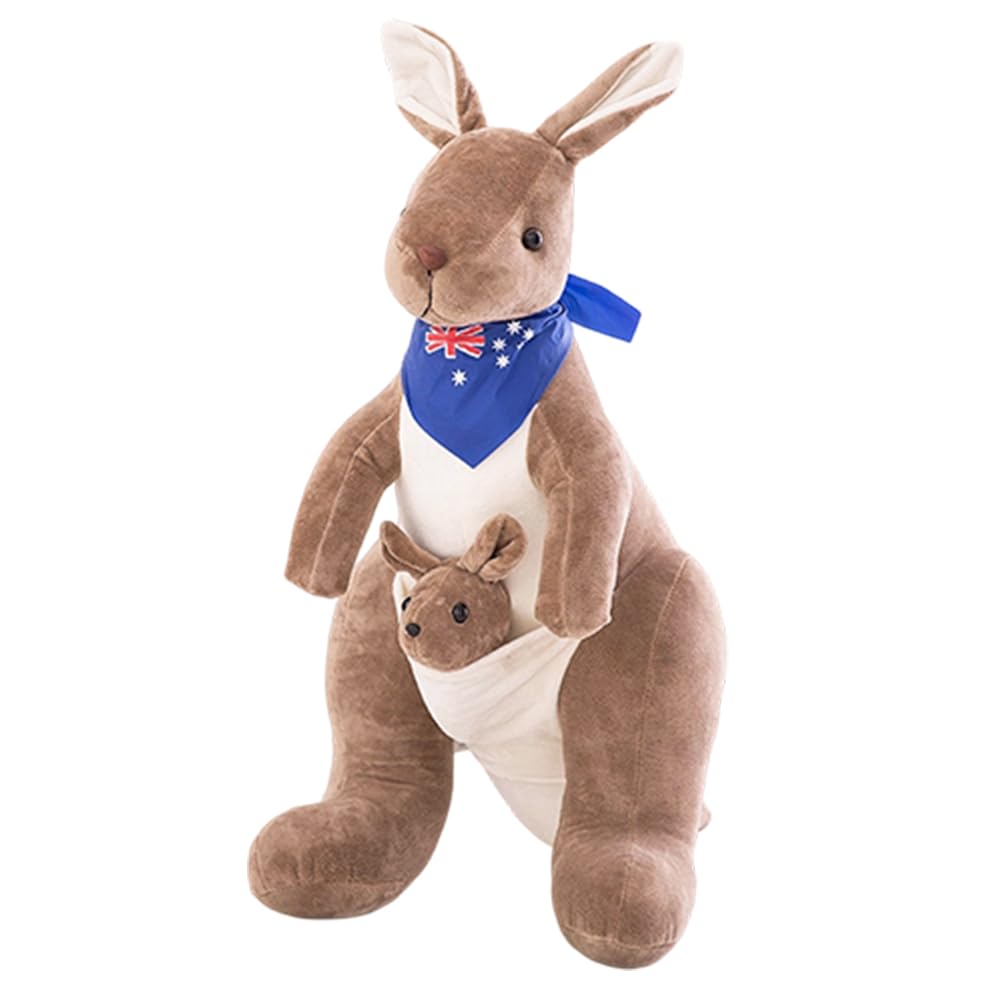 ZPSOSPZ Kangaroo Plush Toy, Cute Animal Plush Doll, Realistic Soft Cuddly Animal Kangaroo, Mum Kan-garoo Hold Baby Roo Soft Toy, for Kids -32cm grey