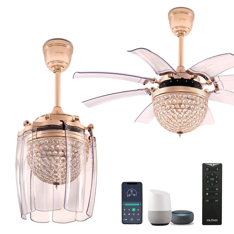 Image of oltao Lily Gold Smart Chandelier Ceiling Fan with Alexa /Google Home Compatibility, BLDC Motor, Summer Winter Mode, Dimmable LED, Remote & app Control