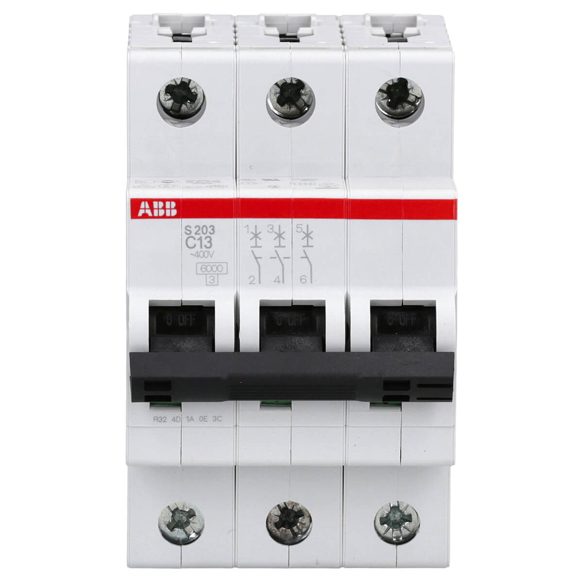 Disjoncteur 3P N 20A Courbe C 10kA ABB S203-C20NA