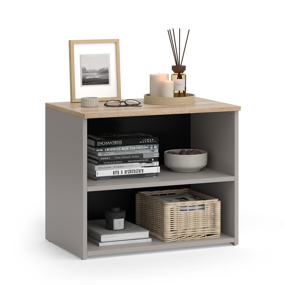 Vicco Meuble TV Wido, Grège, 60x50cm avec 2 Compartiments, adapté comme Support TV avec Passage de câbles