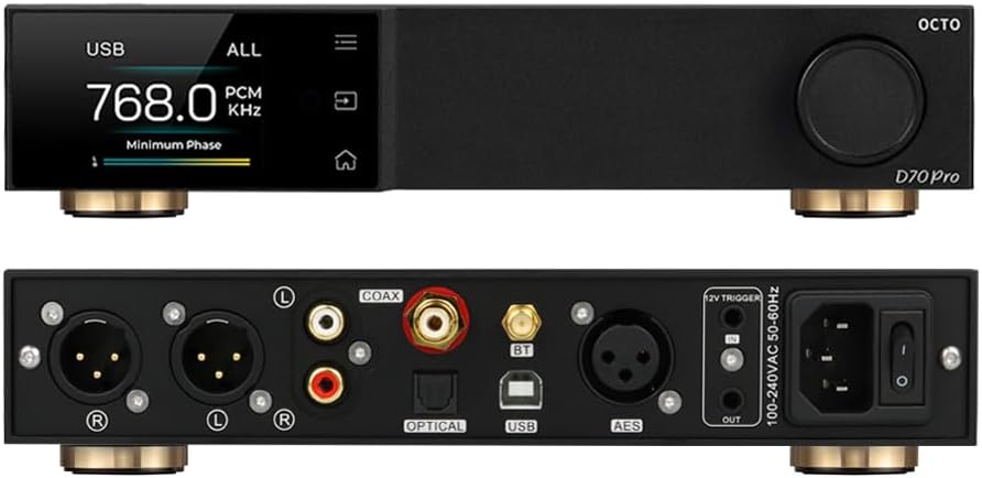 Topping D70 Pro OCTO Hi-Res DAC: 8X CS43198 Flagship Chips, Bluetooth5.1 Wireless Audio DAC, USB/AES/BT/Opt/Coax Input XLR/RCA Output, Home Audio DA Converters, Preamp DAC with Color Display (Silver)