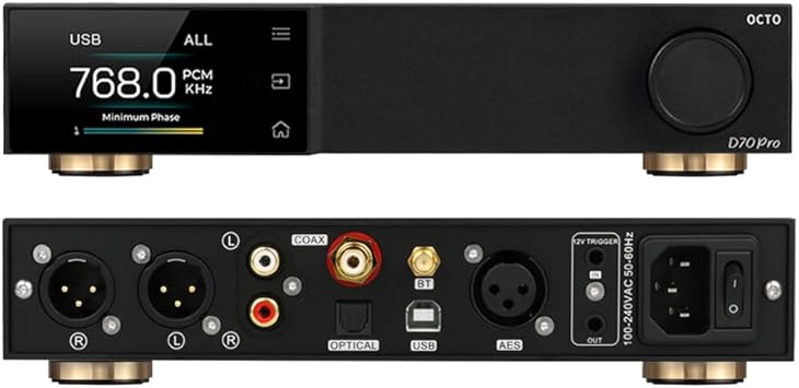 TOPPING D70 Pro OCTO Fully Balanced DAC 8X CS43198 XMOS XU316 DSD512 PCM768kHz DAC, Bluetooth5.1 LDAC, USB/AES/BT/Optical/Coaxial Input DA Converters, Home Audio DAC support Aurora UI/FFT/VU Black