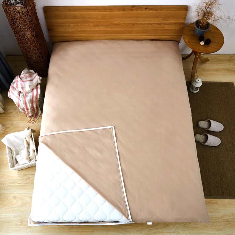 YongXinMY Floor Futon Mattress Cover with Zipper - Solid Color Full Coverage Mattress Protector Washable Dustproof Detachable Zippered Futon Cover for Japanese Tatami Floor Mattress (Khaki,100x200cm)