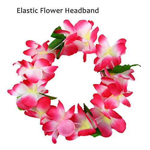 Hawaiian Party Flower Leis Luau Wreath Set - Necklace Headband and Bracelets, Great for Beach Wedding Birthday Holiday Hawaii Theme Party Activity Decoration (Red)