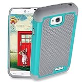 LG Ultimate 2 Case, SOGA® [Smart Defender Series] Shockproof Hybrid Grid Armor Case for LG Ultimate 2 L41C / L70 - Grey Mint Blue / Grey