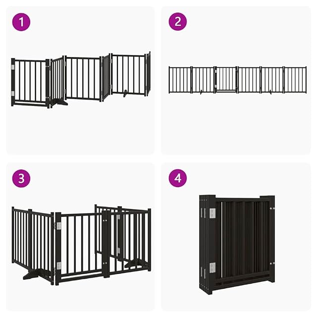 Foto 4 de 8 de vidaXL Puerta de Perros Plegable 6 Paneles Madera Abeto Negra 300 cm
