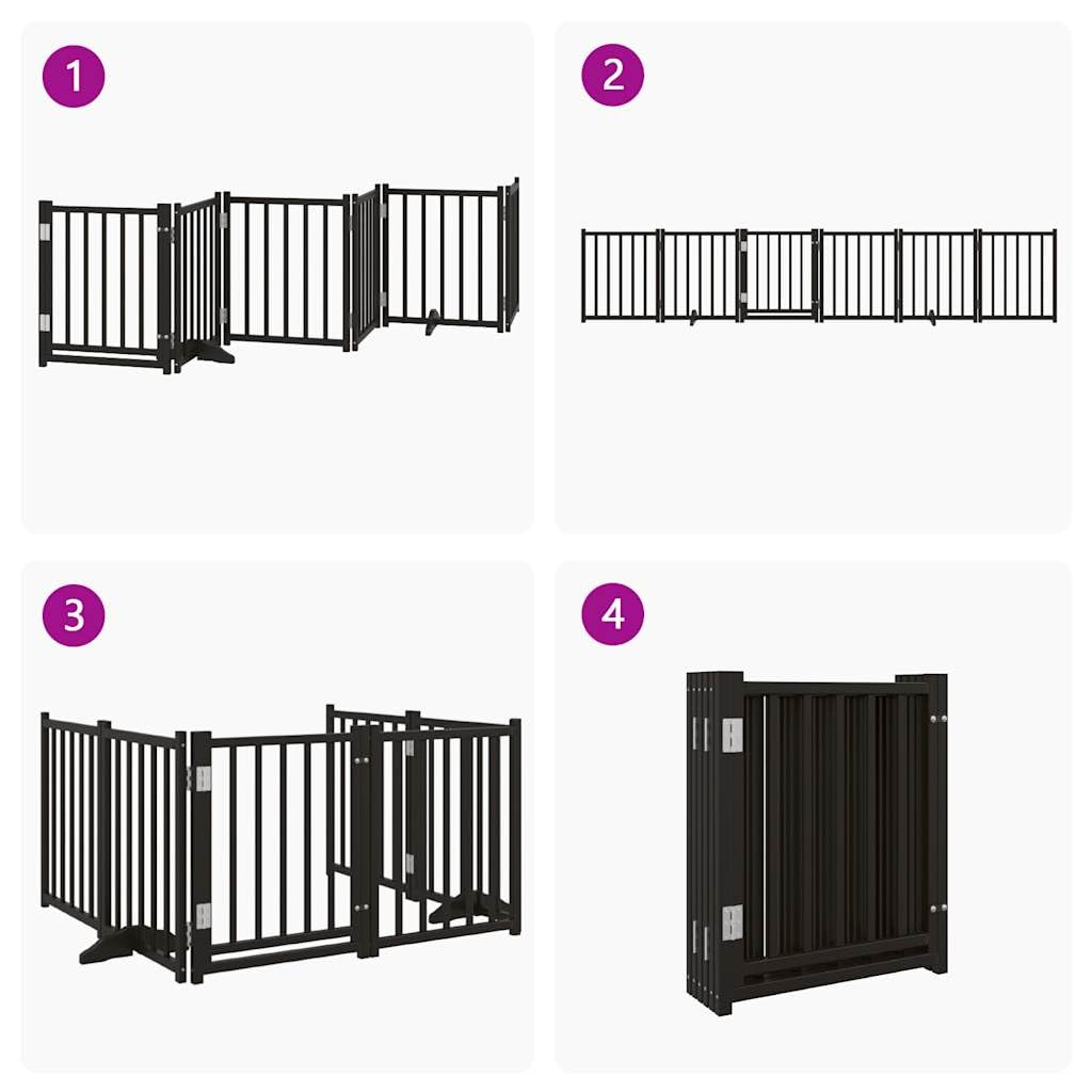 Cancello pieghevole per cani 6 pezzi con porta in legno massello abete 300 cm come griglia pieghevole per un uso flessibile in casa