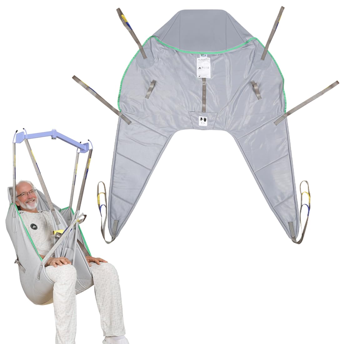 Sangle Lève-Personne Corps Complet avec Appui-Tête, Harnais de Transfert en Maille Respirante, Rembourré et Réglable, Compatible Fauteuil Roulant (L)