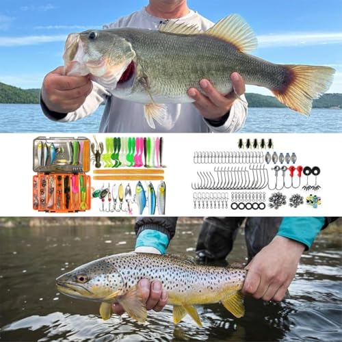 Oasisgalore Fishing Lures Kit with Tackle Box, 138Pcs Fishing Gear Bait Accessories Hooks for Freshwater