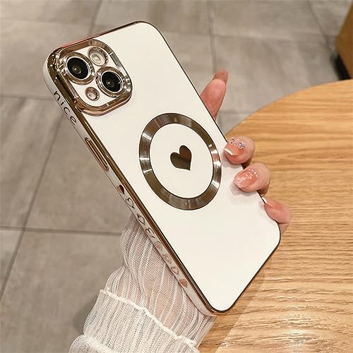 Coque de luxe avec placage magnétique iPhone 12 finition brillante motif coeur