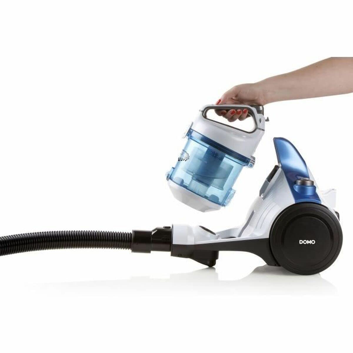 Domo DO7286S Aspiradora sin Bolsa, Blanco/Azul, 700 W, 1,5 litros, 1 decibelio