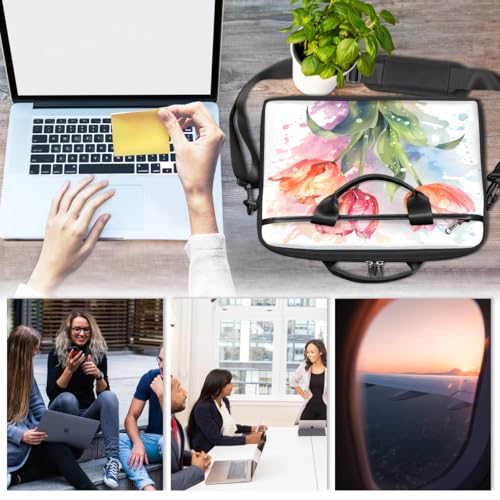 Bolso para portátil floral acuarela 15 pulgadas con correa miniatura 6