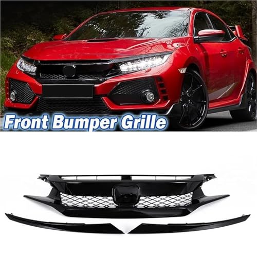 Grille calandre avant de course Civic 2016 2017 2018 noir brillant - 2