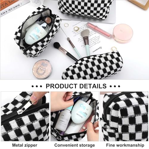 EIMMBD Makeup Bag 3 Pieces Large Capacity Checkered Cosmetic Bag Canvas Travel Toiletry Bag Organizer Cute Makeup Bag Pouch Storage Bag for Women(Black) - Thumbnail 4